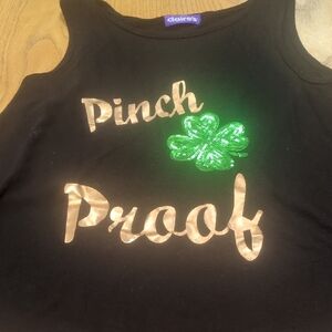 Claire's Black Tank Top with Green Shamrock and Gold Letters